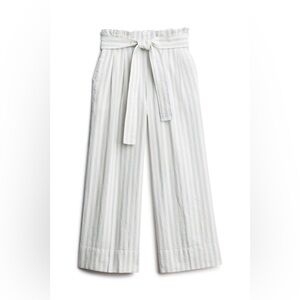 Madewell Tie Waist Huston Pull On Crop Striped Linen Wide Leg Paperbag Pants